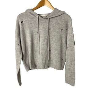 one grey day Distressed Cropped Hoodie Sweater Gray Size Small Style 35OGD839